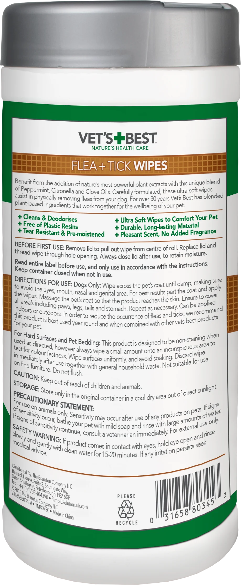 VET'S BEST Flea & Tick Wipes for Dogs
